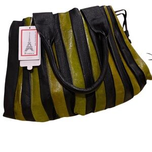 NWT Cleo and Patek Italy genuine Italian leather with calf hair handle detail